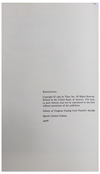 Douglas MacArthur Signed Limited Edition of His Memoir ''Reminiscences'' -- Near Fine Condition in Original Slipcase